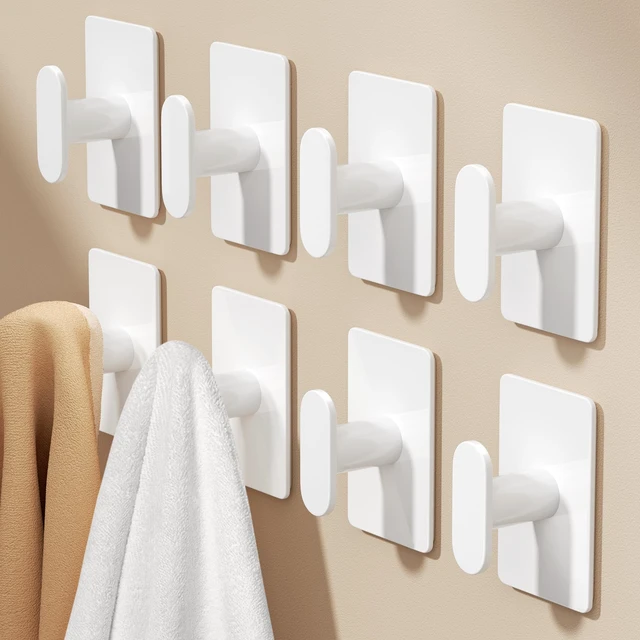 Main image of Adhesive Towel Hooks: 20LB Extra Strong Wall Hanger, White 8 Pack