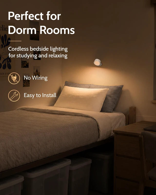 Alt view image 3 of 7 - LED Wall Sconces, Rechargeable Wall Lights, White, 1 Pack Cordless Design, 3 Color Temperatures, Dimmable, Remote & Touch Control, 360° Rotation, Bedroom & Living Room