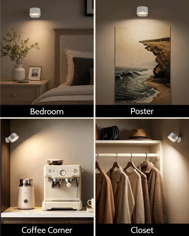Alt view image 6 of 7 - LED Wall Sconces, Rechargeable Wall Lights, White, 1 Pack Cordless Design, 3 Color Temperatures, Dimmable, Remote & Touch Control, 360° Rotation, Bedroom & Living Room