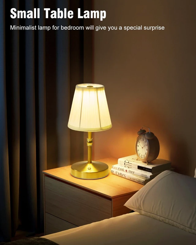 Alt view image 7 of 7 - 5W Mini Cordless Lamp Gold,3000 mah Small Battery Operated Lamp,Vintage Small Table Lamps,3 Level Dimmable Rechargeable Lamps,Decorative Dining Table Light,Mini Lamps for Kitchen,Nightstand,Bedroom