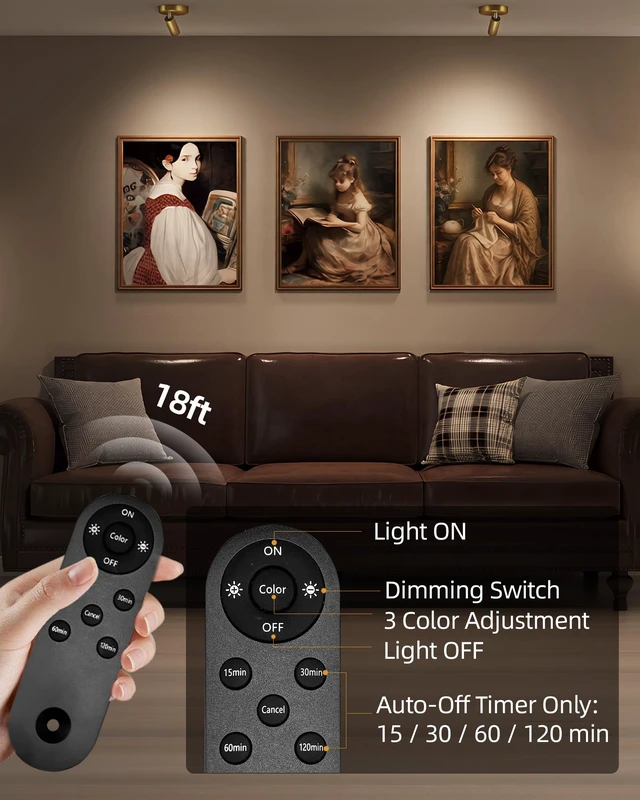 Alt view image 4 of 7 - LED Spotlight Indoor, 5500mAh Rechargeable Battery-Powered Picture Lights, Wireless Mini Art Accent Spotlights with Remote, Uplighting for Plants, Display, Artwork (1-Pack-Gold)