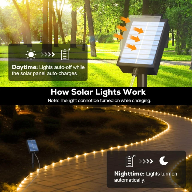 Alt view image 5 of 7 - Solar Rope Lights Outdoor, 39FT 100 LED (Warm White, 39FT) With Remote, Waterproof, 8 Modes, for Outdoor Patio Porch Tree Wedding Christmas Pool Garden Decorative