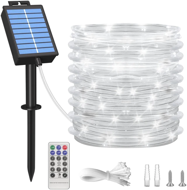 Main image of Solar Rope Lights Outdoor, 39FT 100 LED (Cool White, 39FT) With Remote, Waterproof, 8 Modes, for Outdoor Patio Porch Tree Wedding Christmas Pool Garden Decorative