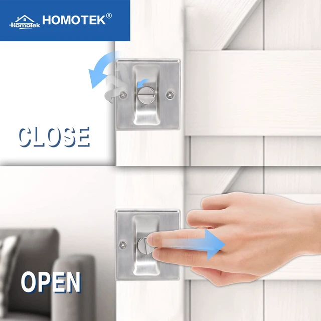 Alt view image 7 of 7 - Privacy Pocket Door Lock Hardware with Pull - Replace Old Or Damaged Sliding Door Locks Quickly and Easily, 2-3/4x2-1/2, for 1-3/8 Thickness Door, Brushed Nickel