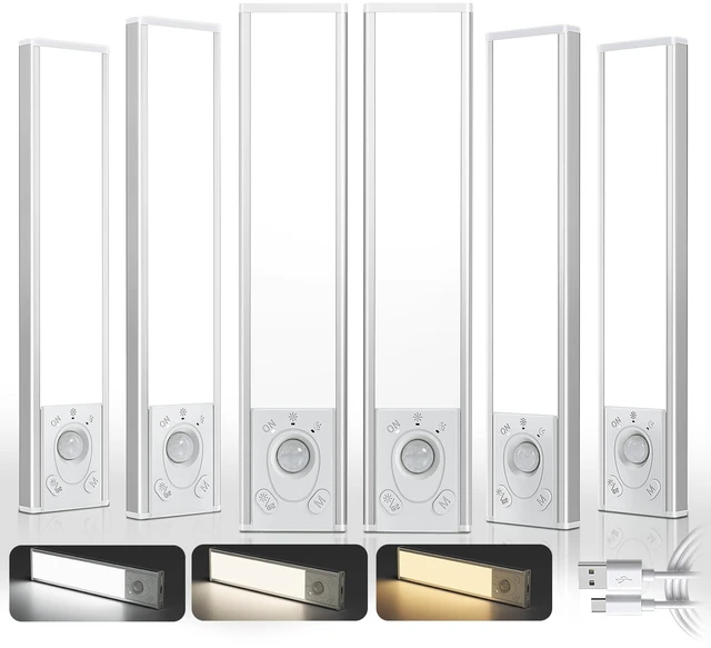 Main image of Under Cabinet Lighting Wireless, 6Pack Rechargeable Counter Lights, 1800mAh LED Motion Sensor Light Indoor, Dimmable & 3 Color Temps with Power Display, for Kitchen, Stairs, Bookshelf, Closet