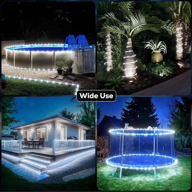 Alt view image 5 of 7 - Solar Rope Lights Outdoor, 39FT 100 LED (Cool White, 39FT) With Remote, Waterproof, 8 Modes, for Outdoor Patio Porch Tree Wedding Christmas Pool Garden Decorative