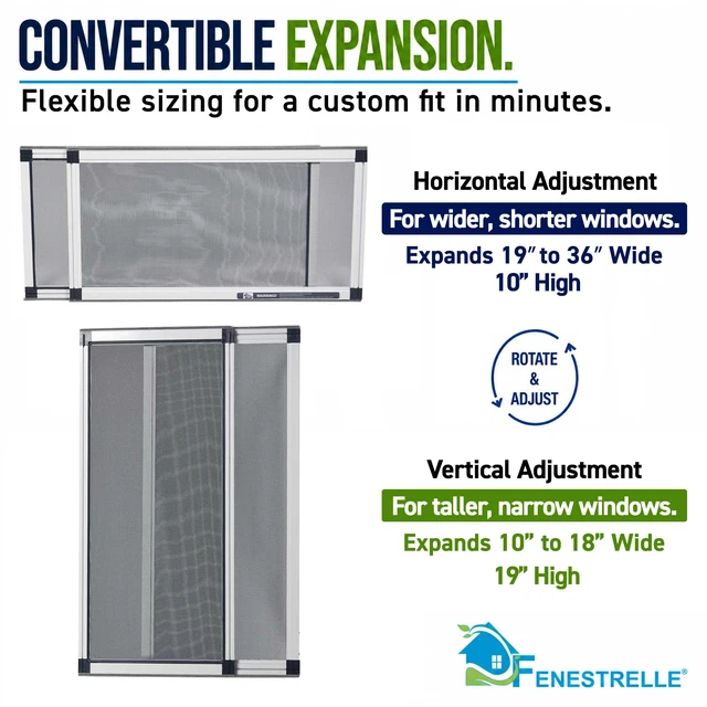 Alt view image 3 of 7 - Expandable Window Screen, 10 H × 1936 W Horizontal, 2-Pack 2Way Adjustable Window Screen, Flame Resistant Fiberglass Mesh, Durable Aluminum Frame with Built-In Weatherstrip