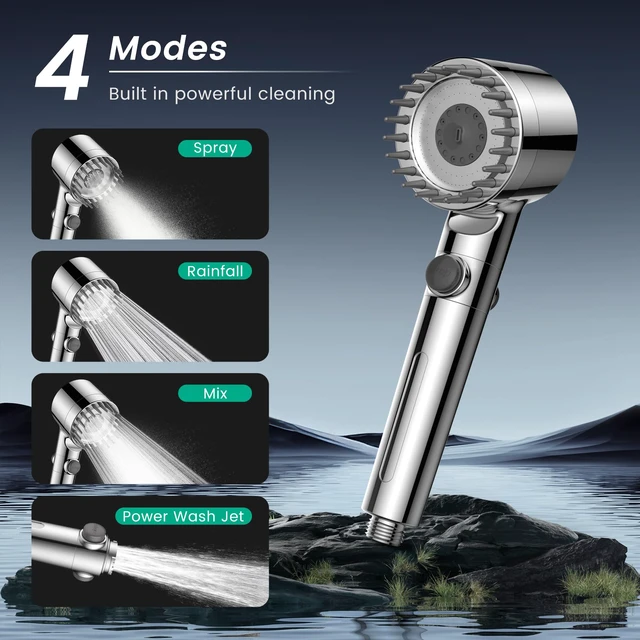 Alt view image 6 of 7 - Filtered Shower Head with Handheld 2PCS Filters ShowerHead 4 Spray, High Pressure Shower Heads with ON/OFF Button, Water Softener for Hard Water, 70" Hose, Remove Chlorine