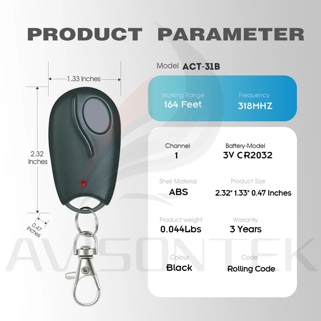 Alt view image 7 of 7 - 2-Pack ACT-31B Linear Garage Door Opener Remote Megacode, LD033 LD050 LS050 FCC Certified