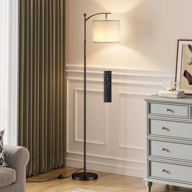 Main image of 60" Floor Lamp with Remote and Stepless Dimmable Bulb, Grey Shade Colors Temperature and Brightness Adjustable, Foot Switch, Remote Control, Black Pole, Modern Floor Lamp for Living Room