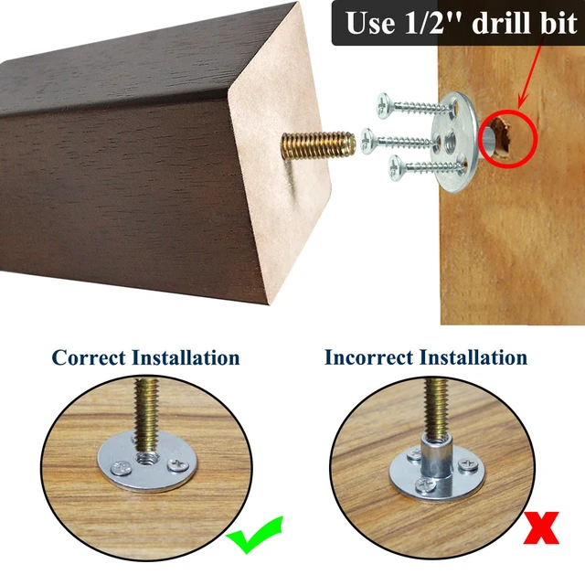 Alt view image 6 of 6 - 4 inch Wood Furniture Legs Sofa Legs Set of 6 Square Couch Legs Mid-Century Modern Replacement Legs for Armchair,Recliner, Dresser, Sideboard