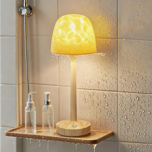 Main image of Shower Lamp - Waterproof Bathroom Lamp Ocean Wave Projector, Wood Grain 16 Color Spa-Like Mood Light, Rechargeable Shower Light with Touch & Remote Control, Cordless Light for Inside Shower/Bathtub