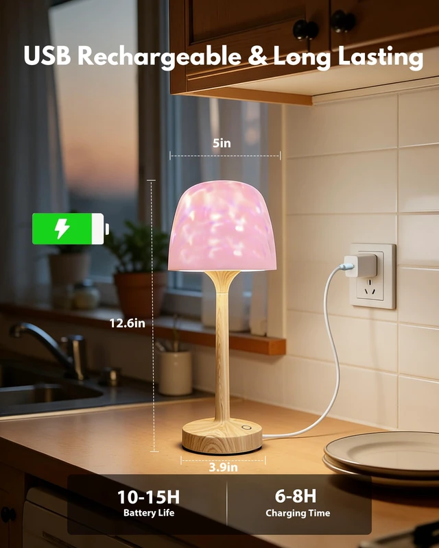 Alt view image 5 of 7 - Shower Lamp - Waterproof Bathroom Lamp Ocean Wave Projector, Wood Grain 16 Color Spa-Like Mood Light, Rechargeable Shower Light with Touch & Remote Control, Cordless Light for Inside Shower/Bathtub