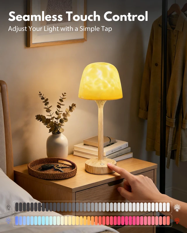 Alt view image 6 of 7 - Shower Lamp - Waterproof Bathroom Lamp Ocean Wave Projector, Wood Grain 16 Color Spa-Like Mood Light, Rechargeable Shower Light with Touch & Remote Control, Cordless Light for Inside Shower/Bathtub