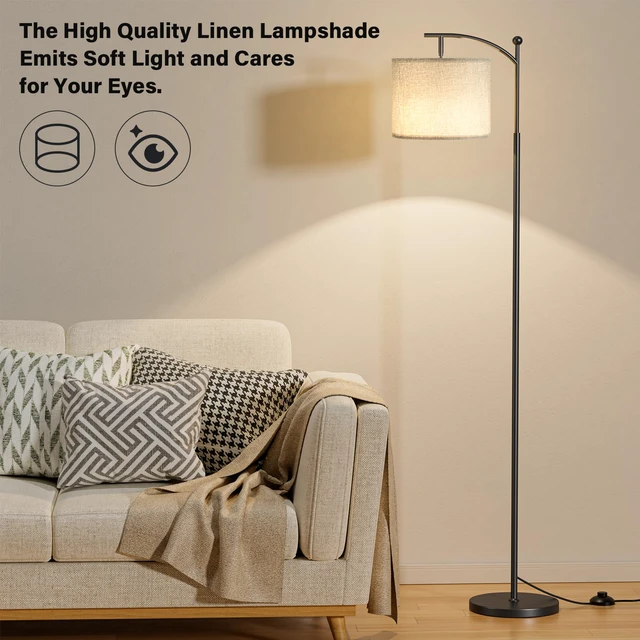 Alt view image 6 of 7 - 60" Floor Lamp with Remote and Stepless Dimmable Bulb, Grey Shade Colors Temperature and Brightness Adjustable, Foot Switch, Remote Control, Black Pole, Modern Floor Lamp for Living Room