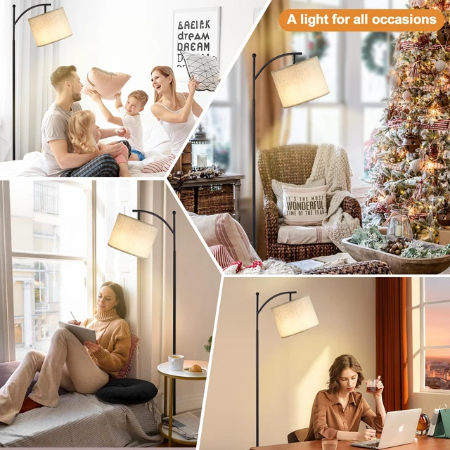 Alt view image 5 of 7 - 60" Floor Lamp with Remote and Stepless Dimmable Bulb, Grey Shade Colors Temperature and Brightness Adjustable, Foot Switch, Remote Control, Black Pole, Modern Floor Lamp for Living Room