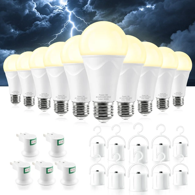 Main image of Rechargeable Light Bulbs, 9W Battery Operated Light Bulbs Power Outage Lights, Emergency Lights for Home Power Failure, 3000K Daylight, 10 Pack