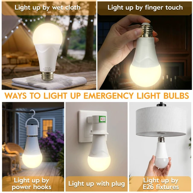 Alt view image 2 of 7 - Rechargeable Light Bulbs, 9W Battery Operated Light Bulbs Power Outage Lights, Emergency Lights for Home Power Failure, 3000K Daylight, 10 Pack