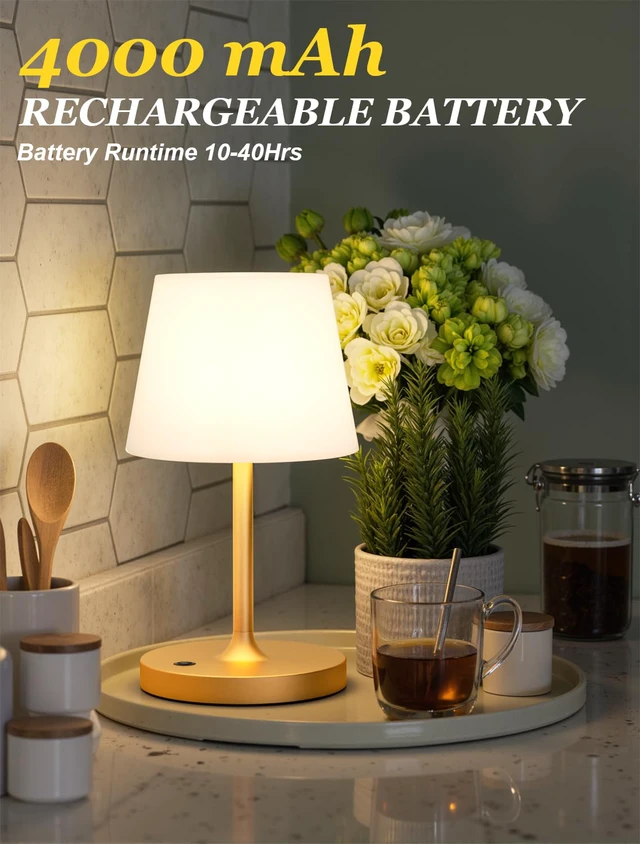 Alt view image 3 of 7 - Gold Cordless Shower Lamp Waterproof, Rechargeable Cordless Lamp with 4000mAh Battery, Touch Dimmable Table Lamp for Outdoor, Kitchen, Bathroom, Camping, Patio, IP54