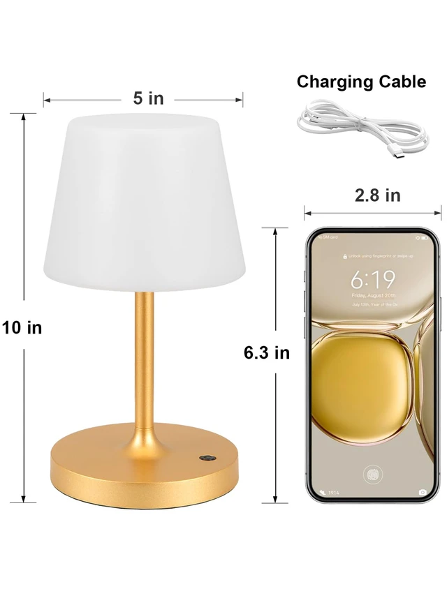 Alt view image 6 of 7 - Gold Cordless Shower Lamp Waterproof, Rechargeable Cordless Lamp with 4000mAh Battery, Touch Dimmable Table Lamp for Outdoor, Kitchen, Bathroom, Camping, Patio, IP54
