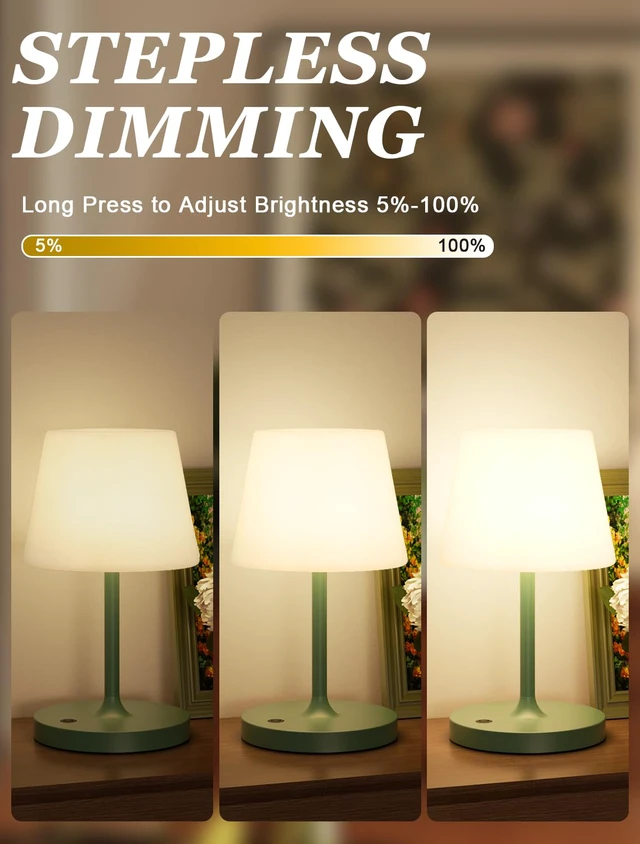 Alt view image 2 of 7 - Green Cordless Shower Lamp Waterproof, Rechargeable Cordless Lamp with 4000mAh Battery, Touch Dimmable Table Lamp for Outdoor, Kitchen, Bathroom, Camping, Patio, IP54