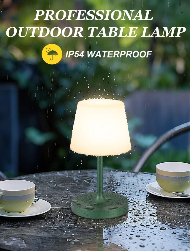 Alt view image 5 of 7 - Green Cordless Shower Lamp Waterproof, Rechargeable Cordless Lamp with 4000mAh Battery, Touch Dimmable Table Lamp for Outdoor, Kitchen, Bathroom, Camping, Patio, IP54