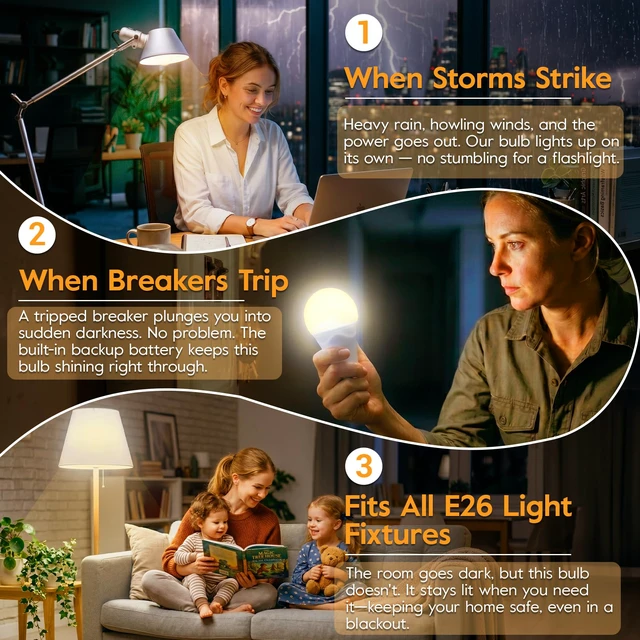 Alt view image 4 of 7 - Rechargeable Light Bulbs, 9W Battery Operated Light Bulbs Power Outage Lights, Emergency Lights for Home Power Failure, 3000K Daylight, 10 Pack