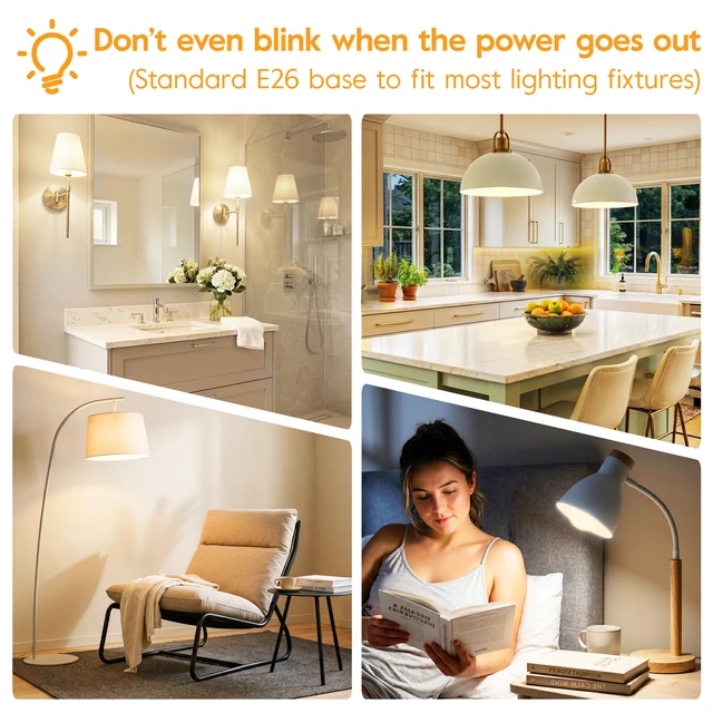 Alt view image 7 of 7 - Rechargeable Light Bulbs, 9W Battery Operated Light Bulbs Power Outage Lights, Emergency Lights for Home Power Failure, 3000K Daylight, 10 Pack