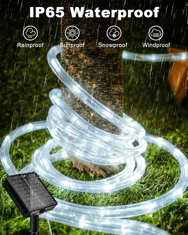 Alt view image 4 of 7 - Solar Rope Lights, 120LED 46FT String Lights Outdoor Waterproof 4 Pack 8 Modes, Timer Memory Function, Tube Trampoline lighting for Outside Garden Tree Christmas Yard Patio Decor,Cool White