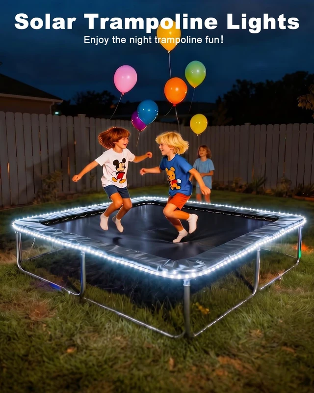 Alt view image 5 of 7 - Solar Rope Lights, 120LED 46FT String Lights Outdoor Waterproof 4 Pack 8 Modes, Timer Memory Function, Tube Trampoline lighting for Outside Garden Tree Christmas Yard Patio Decor,Cool White