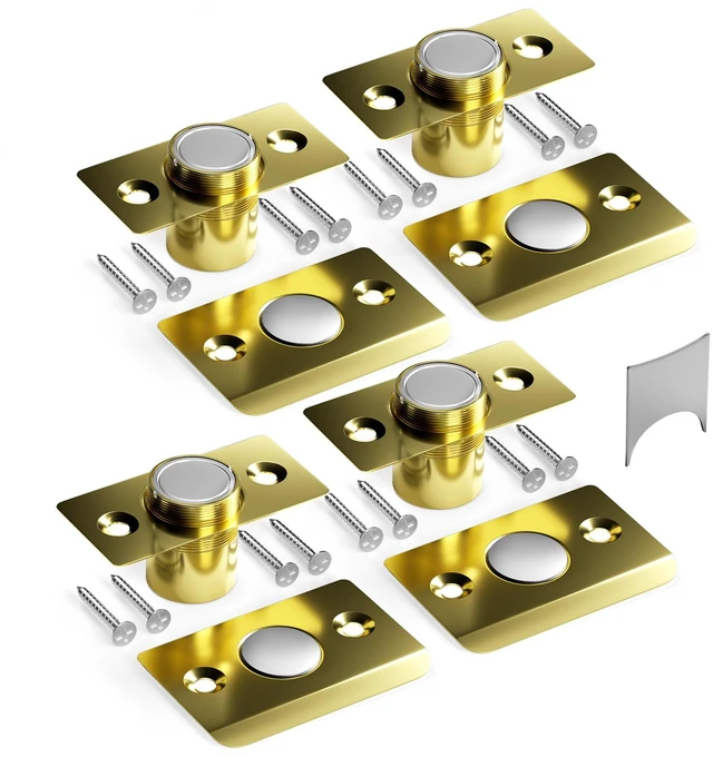 Main image of Upgraded Strong Magnetic Door Catch, Replacement for Traditional Door Ball Catch, Quite & Easy to Install, Use for Top of Door, Closet Door, 4 Pack, Gold