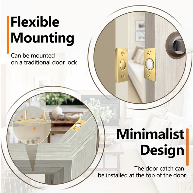 Alt view image 6 of 7 - Upgraded Strong Magnetic Door Catch, Replacement for Traditional Door Ball Catch, Quite & Easy to Install, Use for Top of Door, Closet Door, 4 Pack, Gold