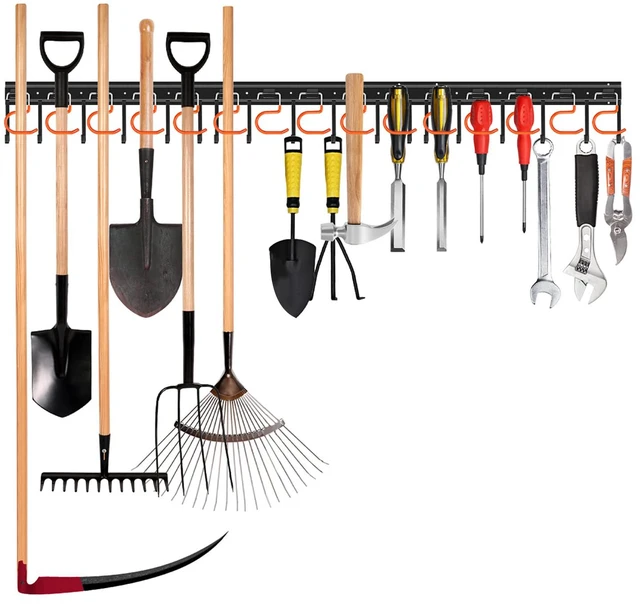 Main image of 51'' All Metal Garden Tool Organizer Adjustable Garage Tool Organizer Wall Mount Garage Organizers and Storage with Heavy Duty Hooks Tool Hangers for Garage Wall, Shed, Garden