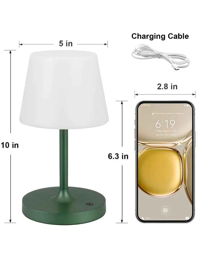 Alt view image 6 of 7 - Green Cordless Shower Lamp Waterproof, Rechargeable Cordless Lamp with 4000mAh Battery, Touch Dimmable Table Lamp for Outdoor, Kitchen, Bathroom, Camping, Patio, IP54