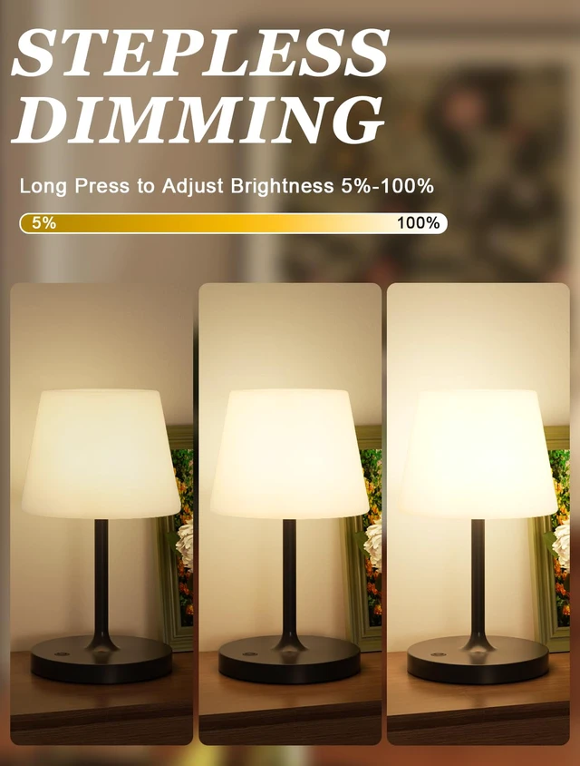 Alt view image 2 of 7 - Shower Lamp IP54 Waterproof, Cordless Rechargeable Table Lamp, Outdoor Use 4000mAh Battery Operated, Dimmable Touch Desk Light for Bathroom, Bathtub, Kitchen, Bedroom, Patio, Camping, Black 1Pack
