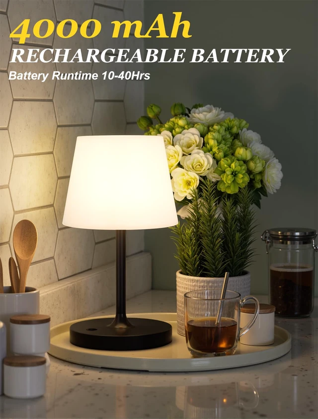 Alt view image 3 of 7 - Shower Lamp IP54 Waterproof, Cordless Rechargeable Table Lamp, Outdoor Use 4000mAh Battery Operated, Dimmable Touch Desk Light for Bathroom, Bathtub, Kitchen, Bedroom, Patio, Camping, Black 1Pack