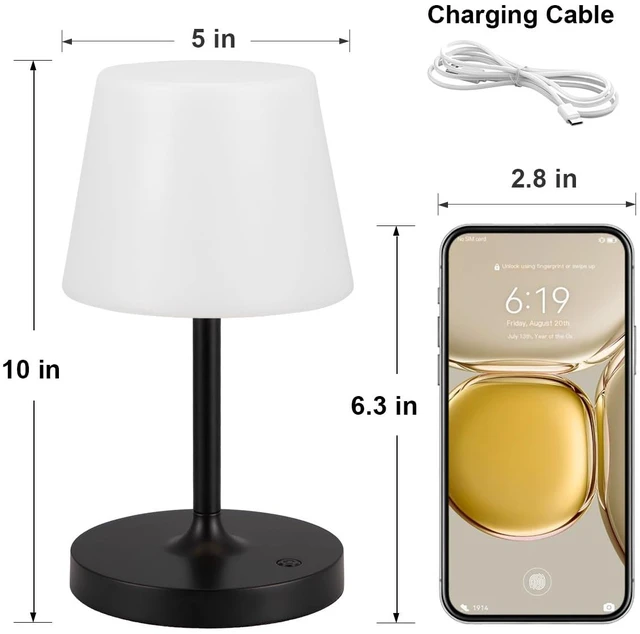 Alt view image 6 of 7 - Shower Lamp IP54 Waterproof, Cordless Rechargeable Table Lamp, Outdoor Use 4000mAh Battery Operated, Dimmable Touch Desk Light for Bathroom, Bathtub, Kitchen, Bedroom, Patio, Camping, Black 1Pack