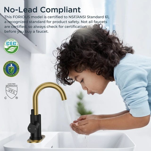 Alt view image 5 of 7 - Bathroom Faucet 1 Hole Single Handle Sink Faucet Black and Gold with 6-inch Deck Plate for 1 or 3 hole(4-inch centerset)Sink Setup, Supply Lines and Drain, Swivel for Bar Kitchen RV Vanity