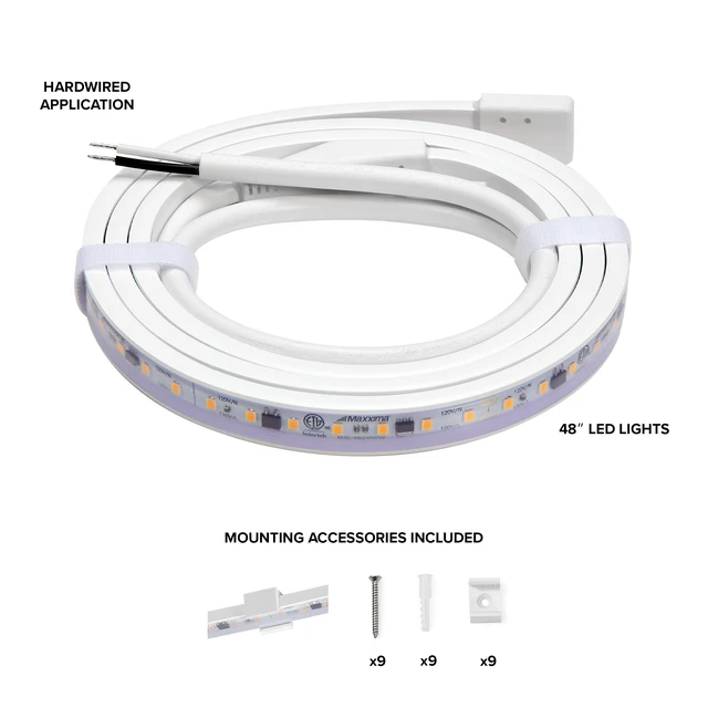 Alt view image 3 of 7 - 48 in. Hardwired LED Under Cabinet Strip Light, 1840 Lumens, 3000K Warm White, Kitchen and Living Room 120V White Cove Lighting, No Power Supply Needed