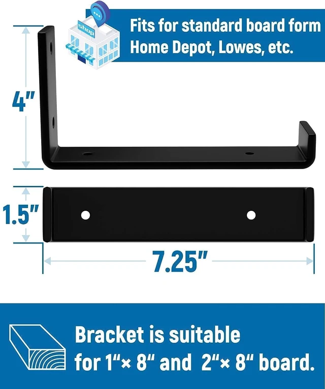 Alt view image 3 of 7 - 8 inch Shelf Brackets 8-Pack, 1/5" Thick Floating Shelf Bracket 7.25" x 4" x 1.5", Heavy Duty Shelf Support for DIY Wall Shelf, Black Industrial Bracket for Kitchen, Garage, Living Room