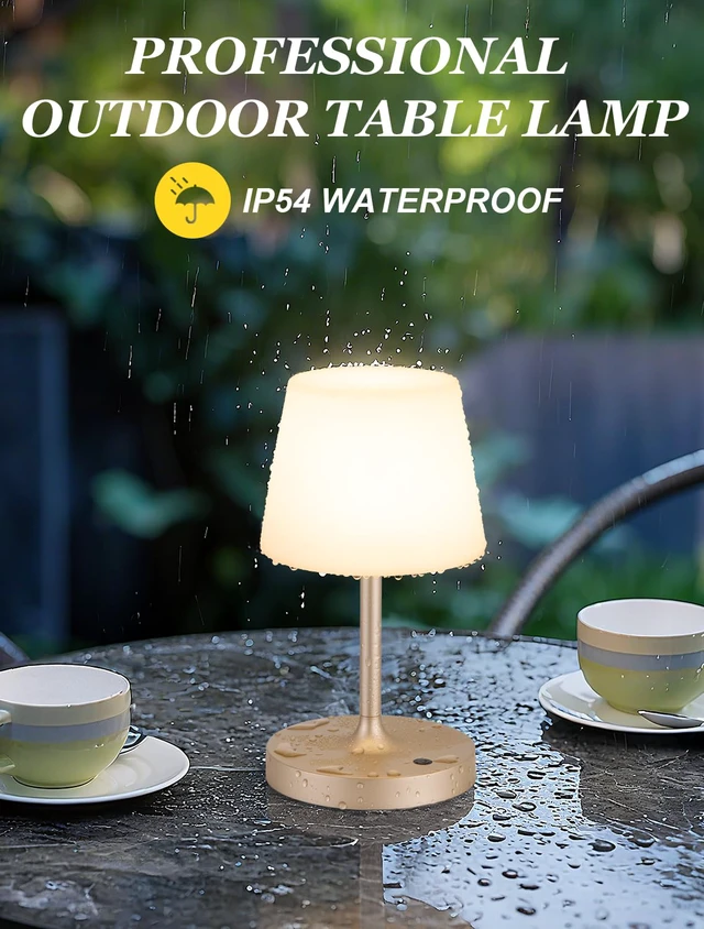 Alt view image 5 of 7 - Champagne Gold Shower Lamp Waterproof, Rechargeable Cordless Lamp with 4000mAh Battery, Touch Dimmable Table Lamp for Outdoor, Kitchen, Bathroom, Camping, Patio, IP54