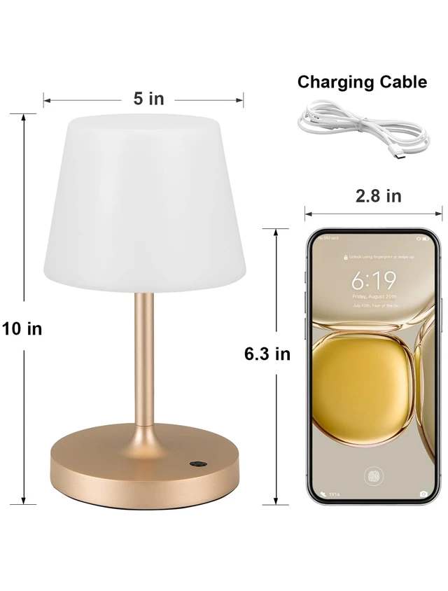 Alt view image 6 of 7 - Champagne Gold Shower Lamp Waterproof, Rechargeable Cordless Lamp with 4000mAh Battery, Touch Dimmable Table Lamp for Outdoor, Kitchen, Bathroom, Camping, Patio, IP54