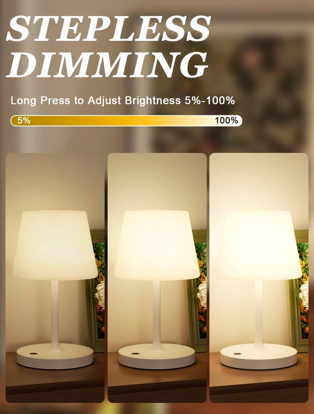 Alt view image 2 of 7 - White Cordless Shower Lamp Waterproof, Rechargeable Table Lamp with 4000mAh Battery, Touch Dimmable Desk Light for Outdoor, Kitchen, Bathroom, Camping, Patio, IP54