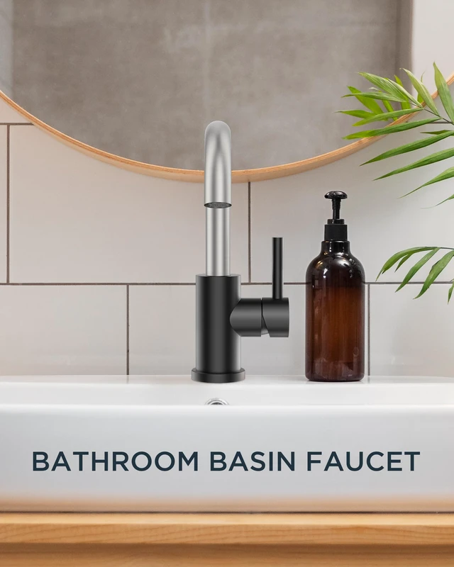 Alt view image 7 of 7 - Bathroom Faucet 1 Hole Single Handle Sink Faucet Gold and Nickel with 6-inch Deck Plate for 1 or 3 hole(4-inch centerset)Sink Setup, Supply Lines and Drain, Swivel for Bar Kitchen RV Vanity