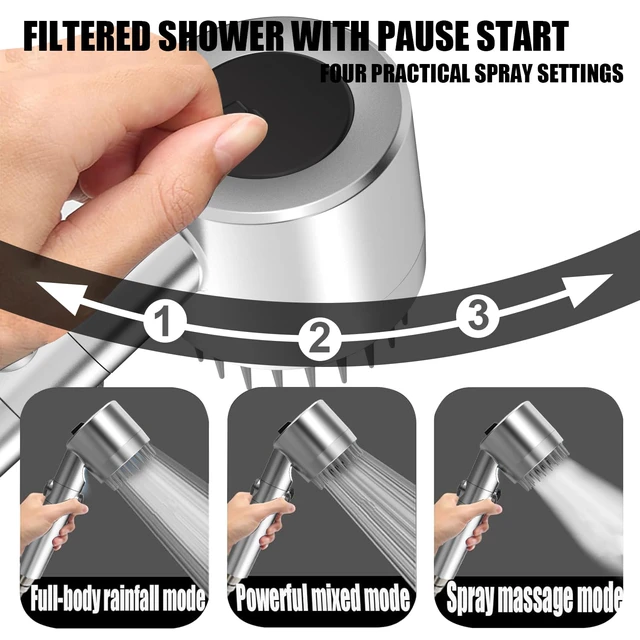 Alt view image 2 of 6 - High Pressure Handheld Shower Head High Pressure Shower Heads- High Flow Even with Low Water Pressure - Hand Held Showerhead Set with 59Replacement Hose/Bracket and Cotton Filters (Premium Chrome)