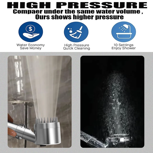 Alt view image 6 of 6 - High Pressure Handheld Shower Head High Pressure Shower Heads- High Flow Even with Low Water Pressure - Hand Held Showerhead Set with 59Replacement Hose/Bracket and Cotton Filters (Premium Chrome)