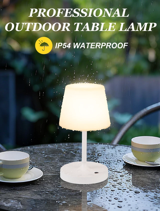 Alt view image 5 of 7 - White Cordless Shower Lamp Waterproof, Rechargeable Table Lamp with 4000mAh Battery, Touch Dimmable Desk Light for Outdoor, Kitchen, Bathroom, Camping, Patio, IP54