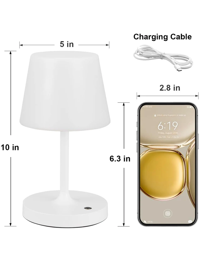 Alt view image 6 of 7 - White Cordless Shower Lamp Waterproof, Rechargeable Table Lamp with 4000mAh Battery, Touch Dimmable Desk Light for Outdoor, Kitchen, Bathroom, Camping, Patio, IP54