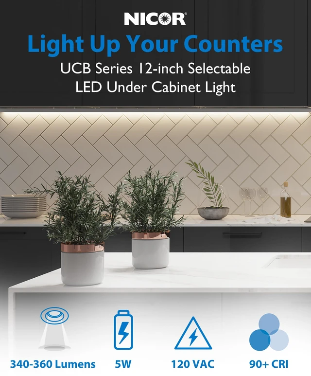 Alt view image 2 of 7 - 12 LED Direct Wire Under Cabinet Light with On/Off Switch - Dimmable LED Lights for Kitchen - Selectable CCT 2700K-5000K, 340-360 Lumens, 5W - UCB Hardwired Under Cabinet Lighting by Lighting