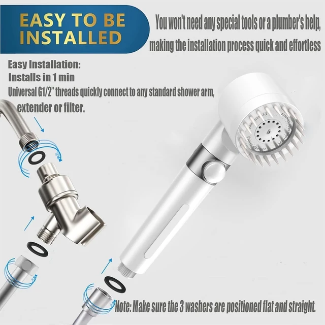 Alt view image 7 of 7 - High Pressure Handheld Shower Head High Pressure Shower Heads- High Flow Even with Low Water Pressure - Hand Held Showerhead Set with 59Replacement Hose/Bracket and Cotton Filters (true white)